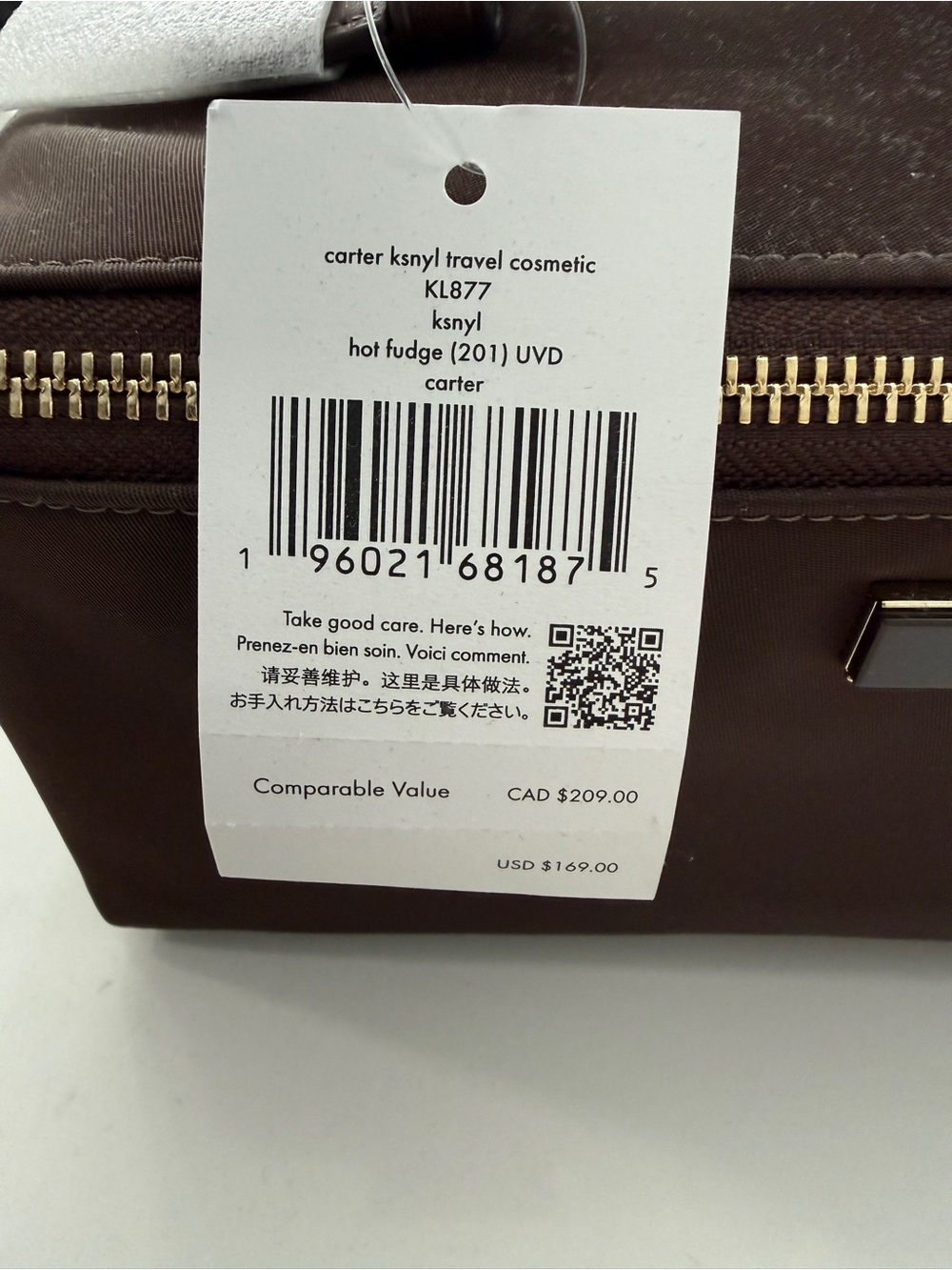 NWT Kate Spade Carter Nylon Travel Cosmetic Pouch Hot Fudge Brown Makeup Bag KL8 - Picture 5 of 12